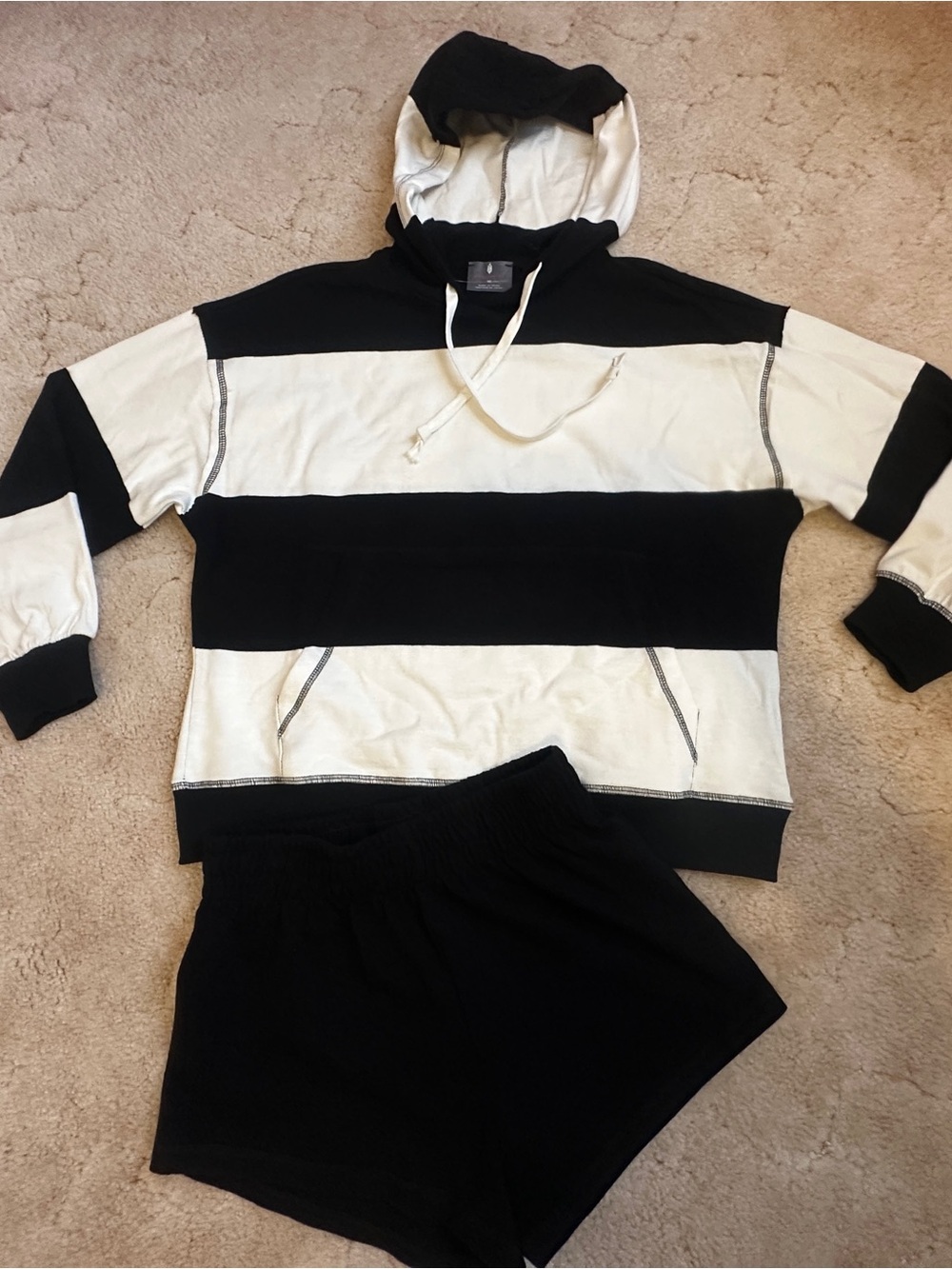 FP Movement by Free People Black and White Striped Rugby Hoodie Set - NEW- XS